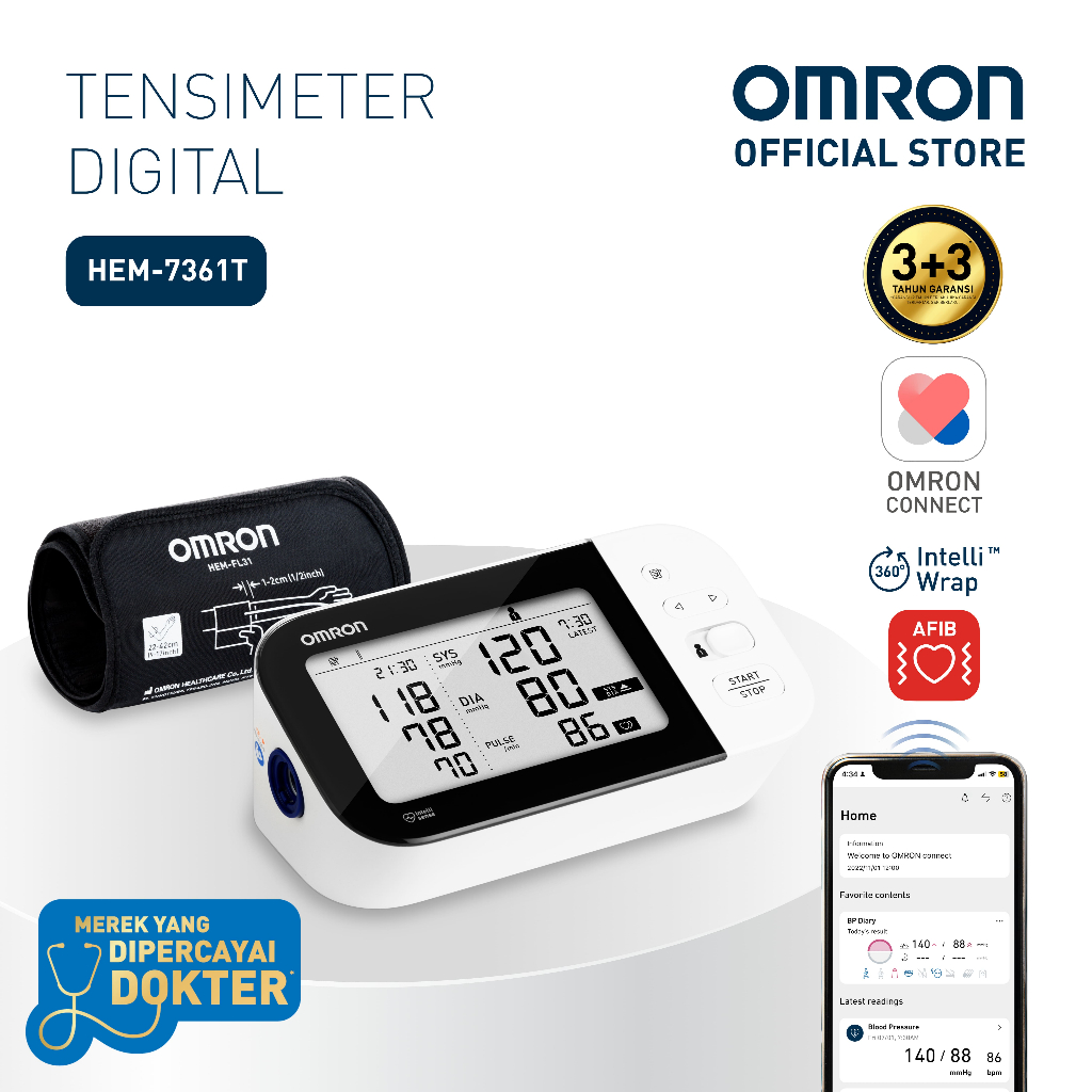 Omron Blood Pressure Monitor HEM-7383T1 IntelliWrap Manset Teknologi AFib Detection Foto 5