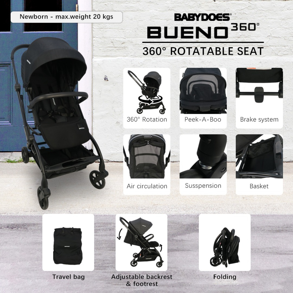 Babydoes Bueno 360 Stroller Reversible Kursi Putar Newborn to 20kg Compact Foto 6