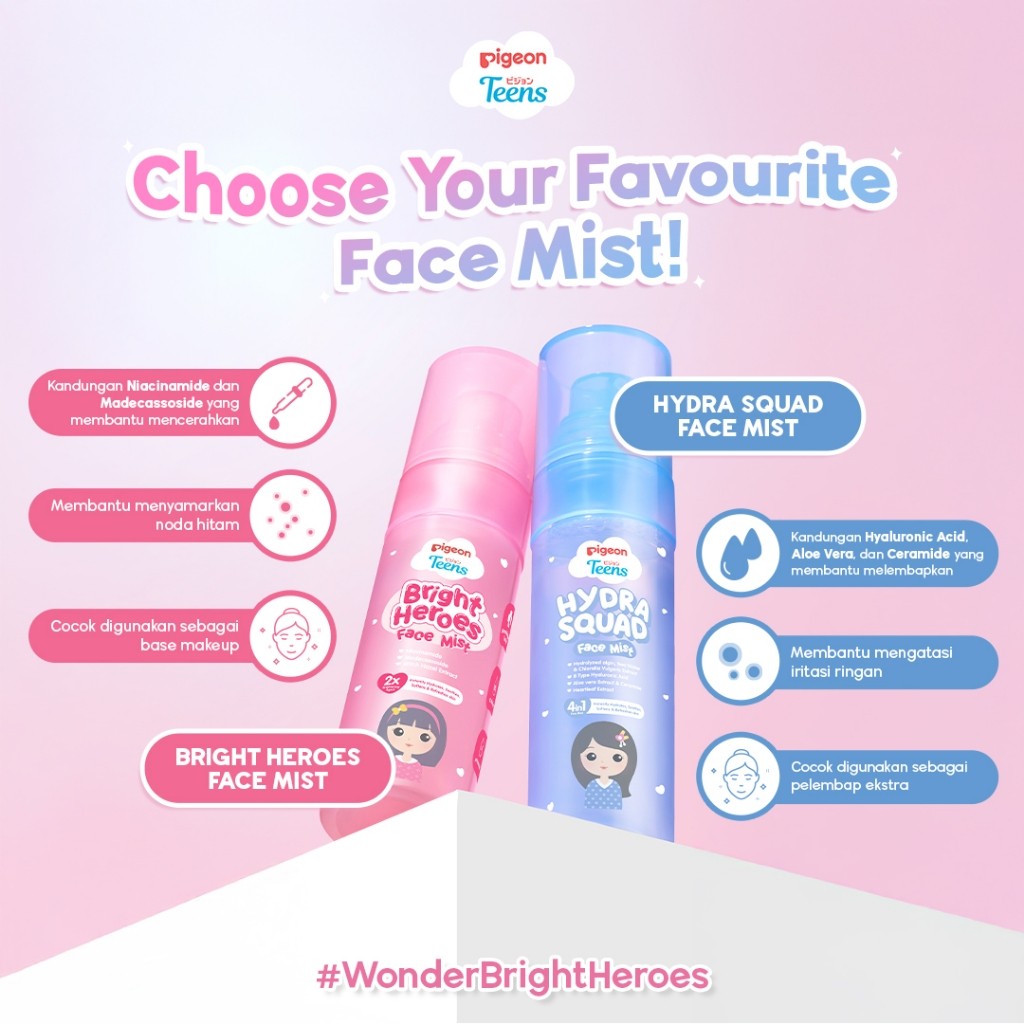 Pigeon Teens Bright Heroes Face Mist 50ml | Skincare Remaja | Niacinamide & Madecassoside Foto 5