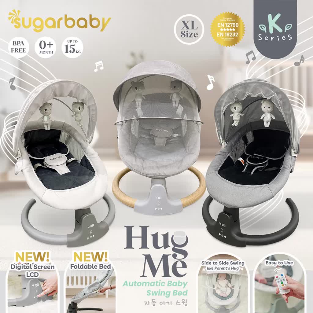 Sugarbaby HUG ME K-Series Automatic Baby Swing Bed Ayunan Bayi Elektrik Foldable Bluetooth