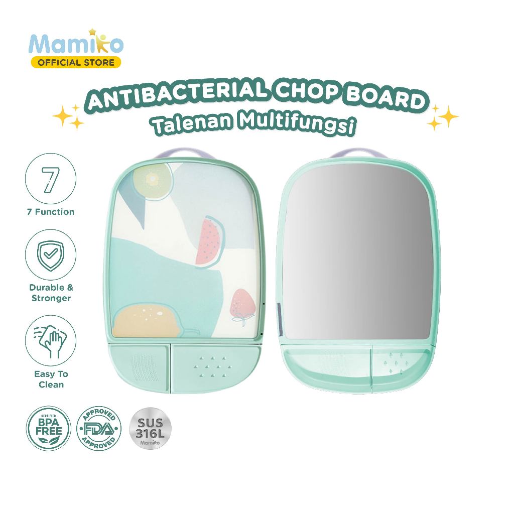 KUB Multifunction Anti Bacterial Chop Board Telenan Hijau 2 Sisi Stainless PP Foto 8