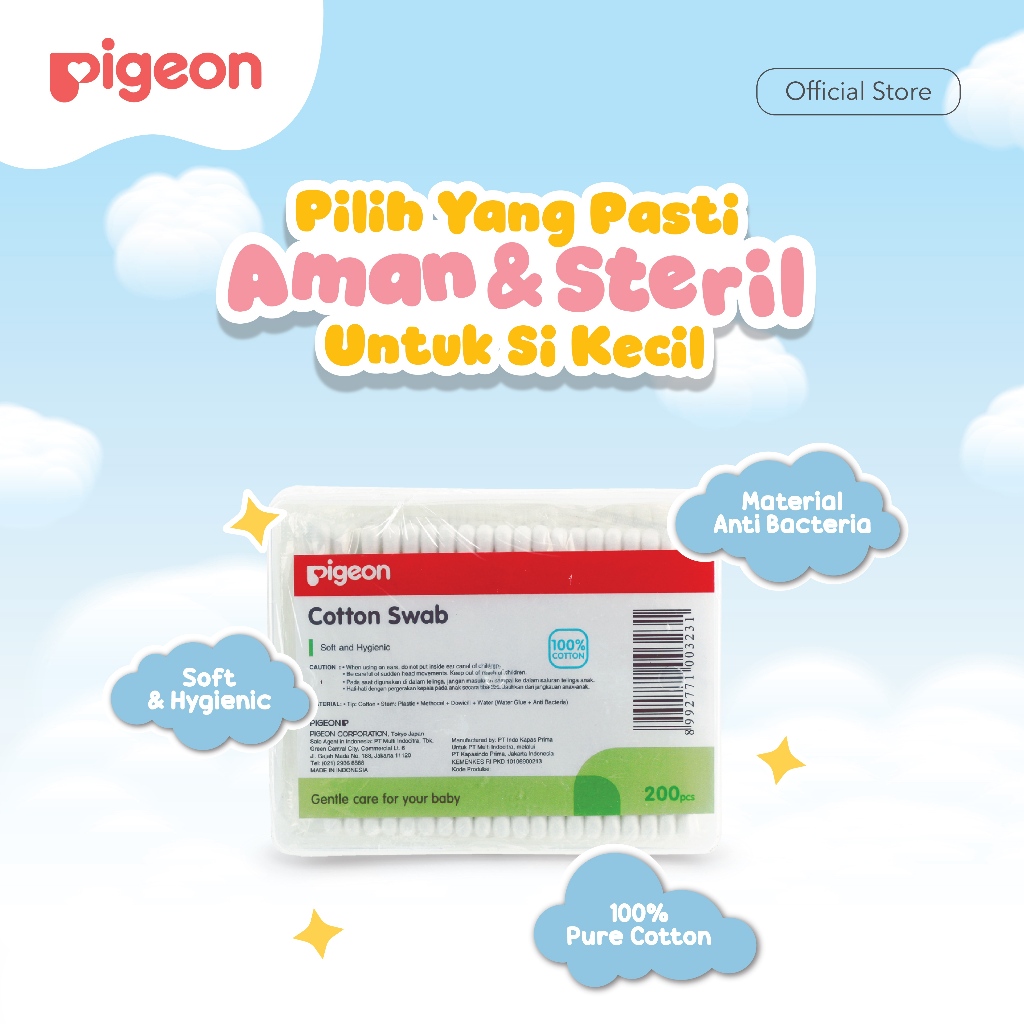 Pigeon Cotton Swab Cotton Buds Kapas Tangkai Lembut untuk Bayi & Anak Foto 6