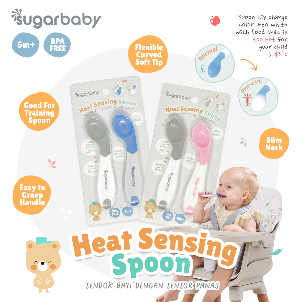 Sugar Baby Sendok Bayi Sensor Panas Food Grade Polypropylene Warna Blue & Pink Foto 2