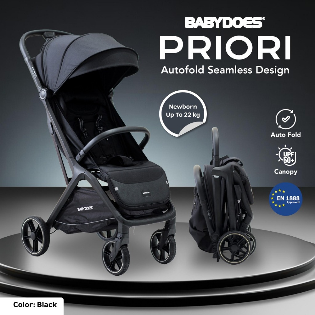 Stroller Bayi Babydoes Priori Auto-Fold Compact Travel Ringan 8kg Newborn - 22kg Foto 5