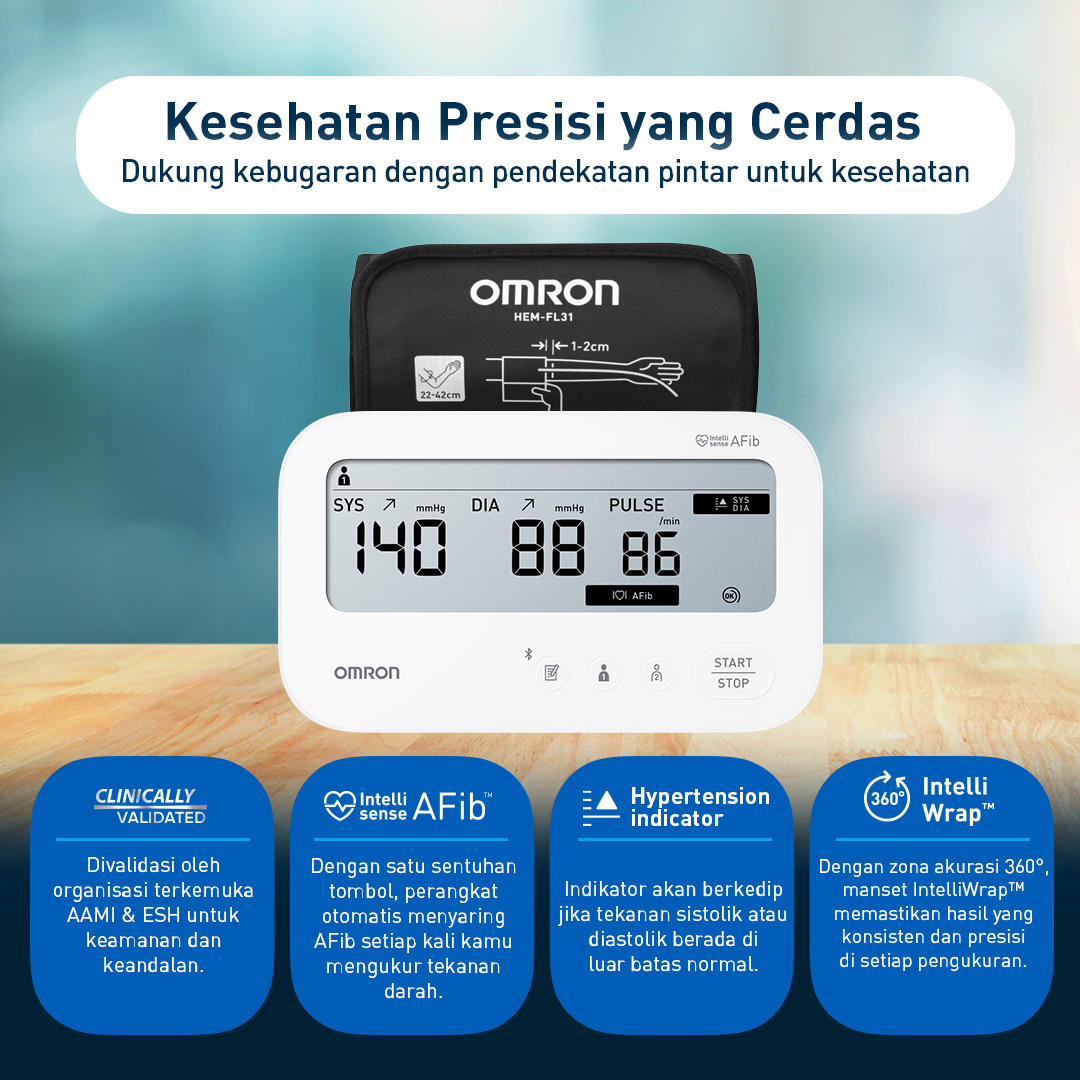 Omron Blood Pressure Monitor HEM-7194T1 IQ BT Power dengan Deteksi AFib Bluetooth Foto 8