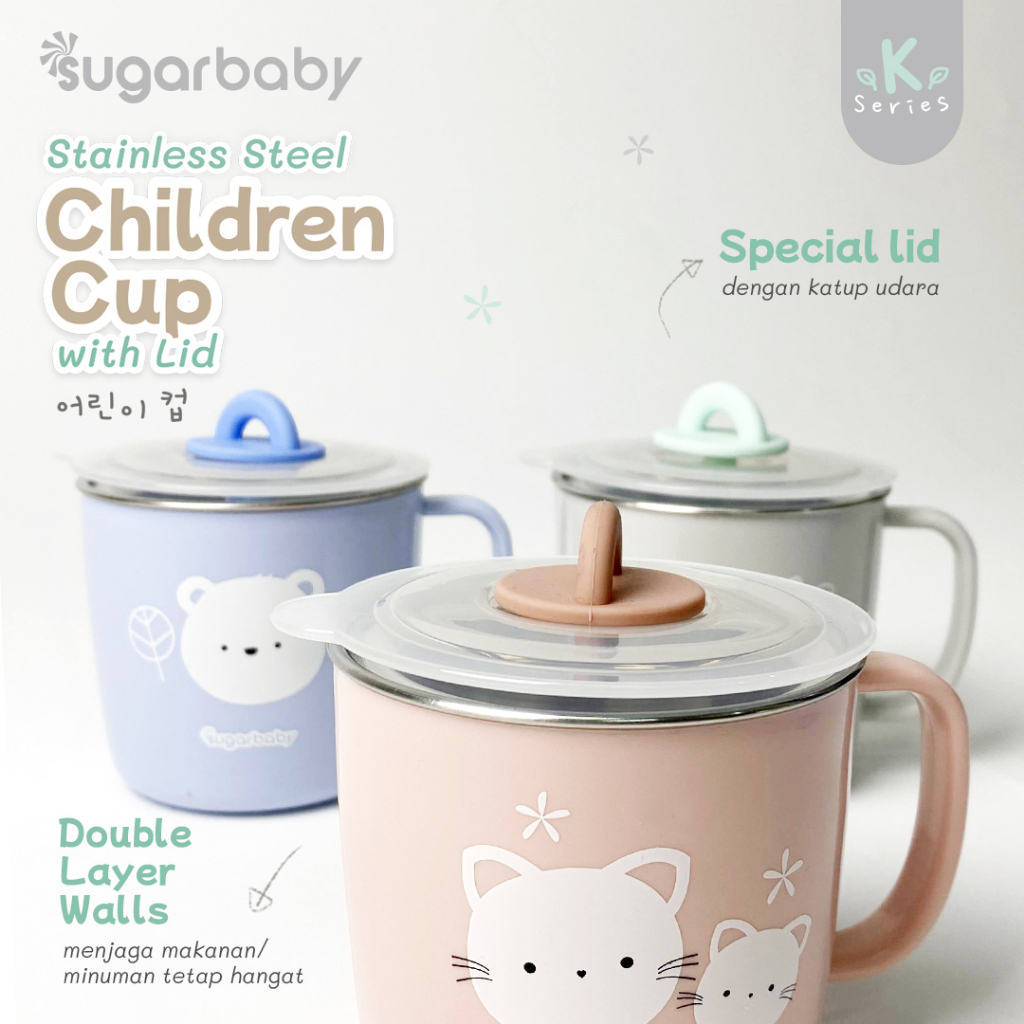 Sugar Baby Gelas Minum Anak Stainless Steel dengan Tutup 210ml SUS 304 Food Grade Foto 4