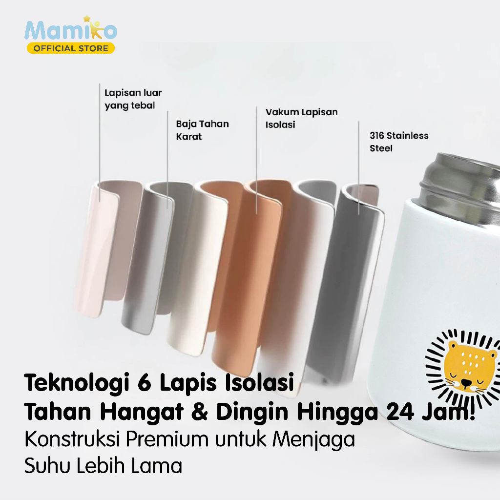 Termos Makanan Mamiko Thermal Food Jar 480ML SUS 316 Stainless Steel Tahan Panas Dingin Foto 3