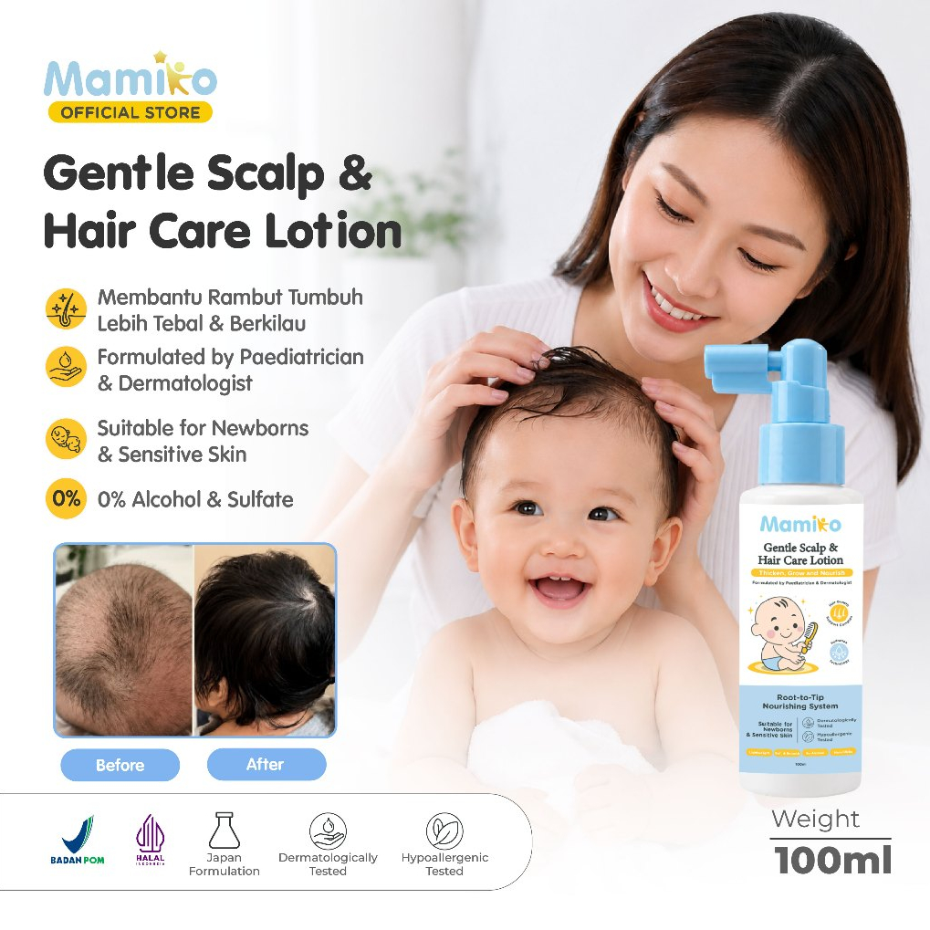 Mamiko Gentle Scalp & Hair Care Lotion 100ml Botol Spray untuk Bayi Baru Lahir