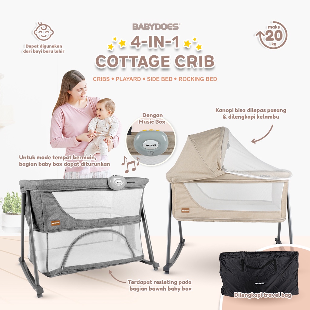 Baby Box Babydoes 4-in-1 Cottage Crib Tempat Tidur Bayi Portable dengan Music Box Foto 3