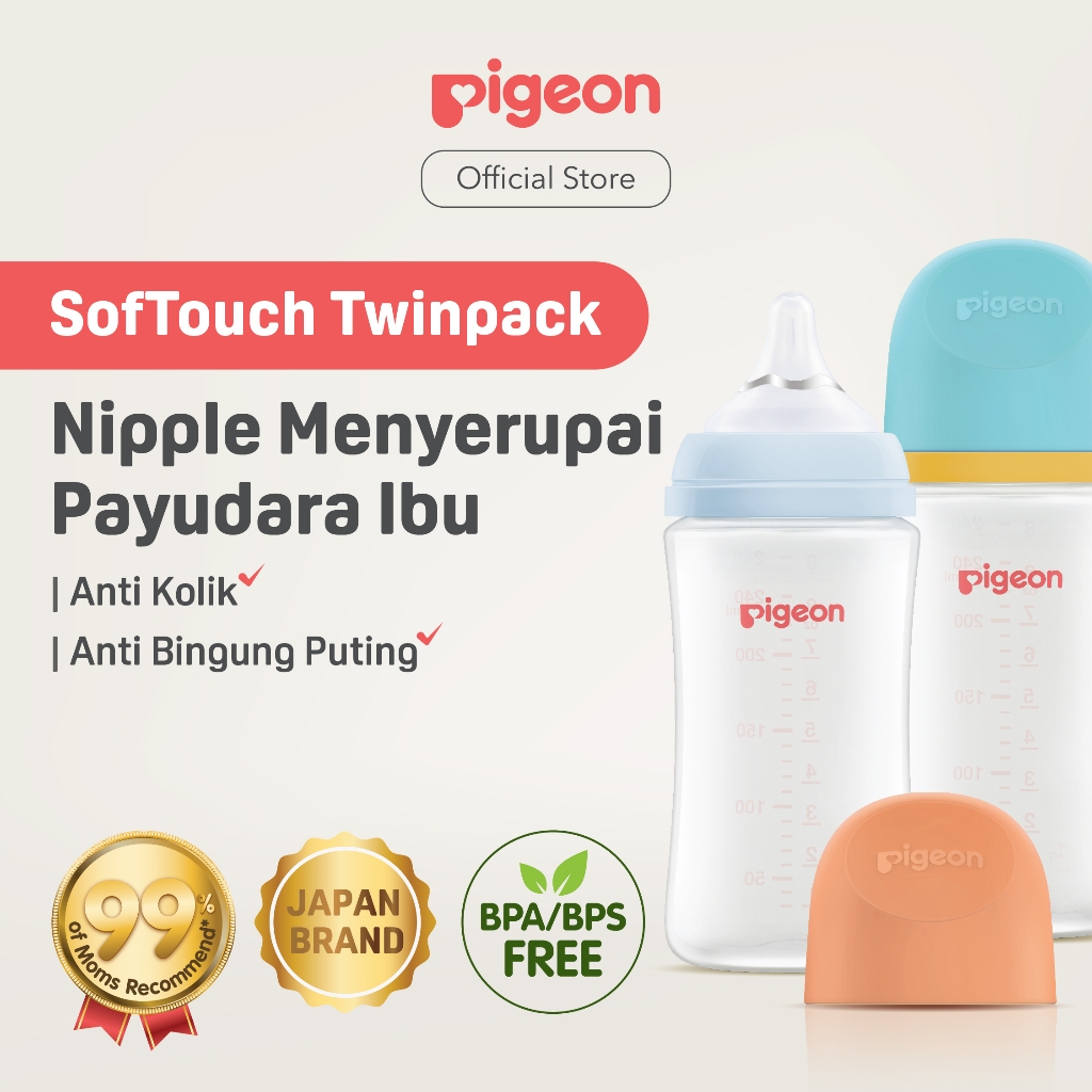 Botol Susu Pigeon Wide Neck Biomass PP 160ml Twin Pack SofTouch Nipple SS Foto 3