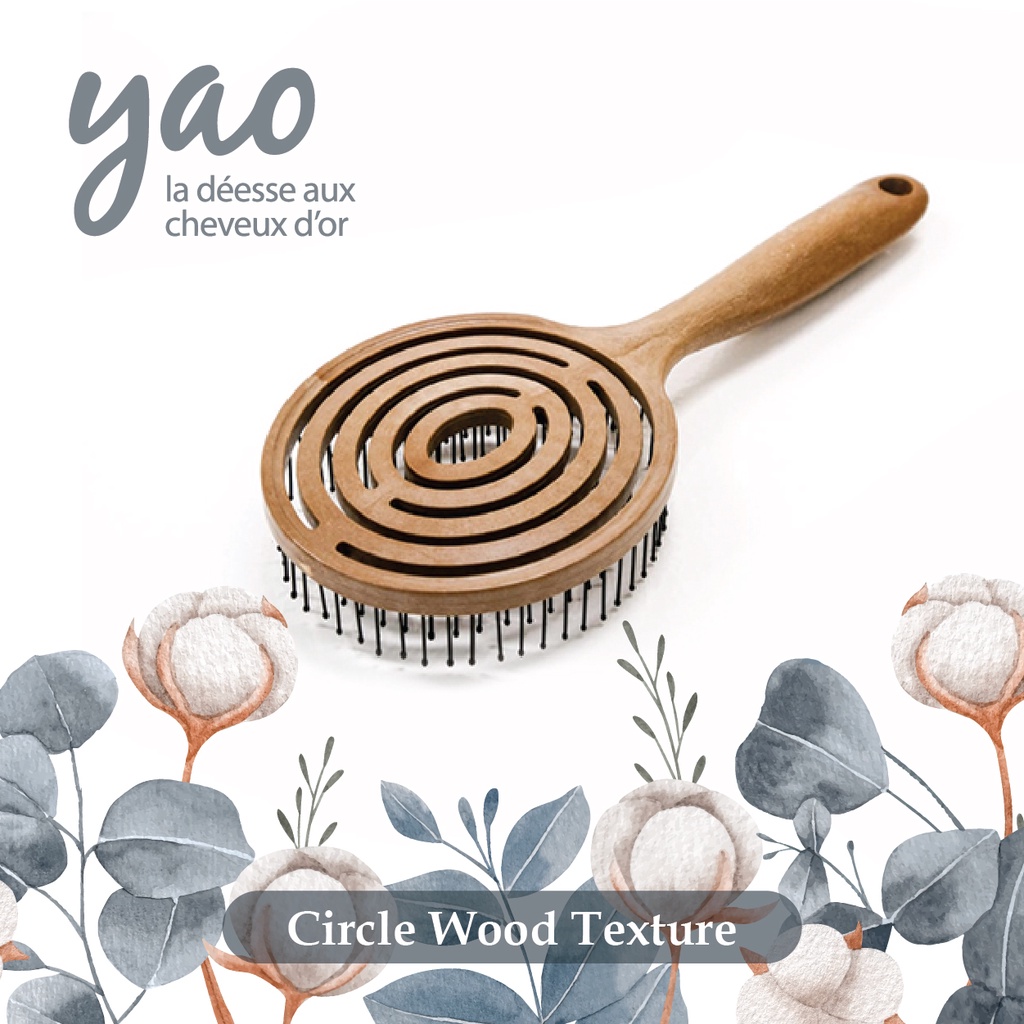 Sisir Rambut Kayu Yao Circle Wood Texture Anti Rontok Buatan Korea Foto 3