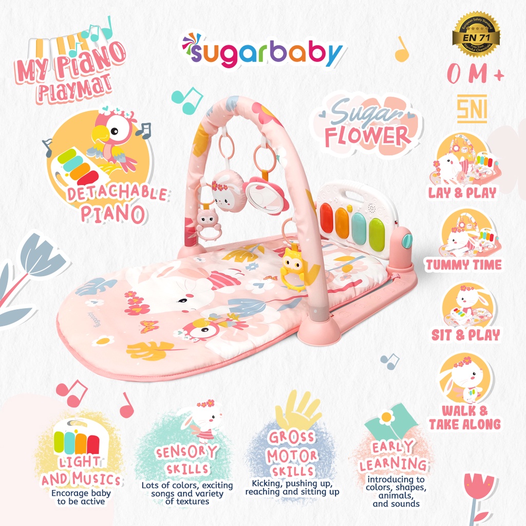 SUGAR BABY My Piano Playmat Baby Gym 4 Tahap Main Musik Lampu Mainan Gantung Foto 8