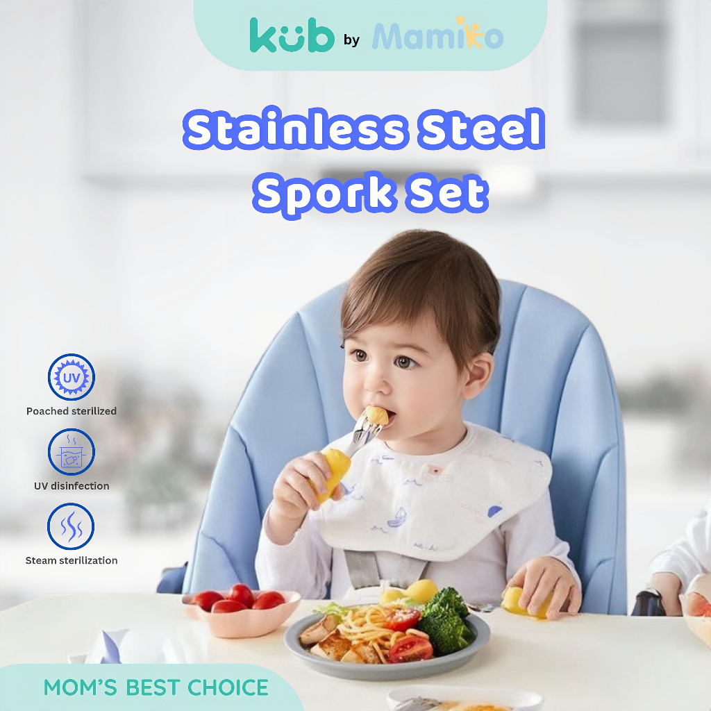 KUB x CL Stainless Steel Spork Set Sendok Garpu Bayi MPASI Lengkung 45 Derajat