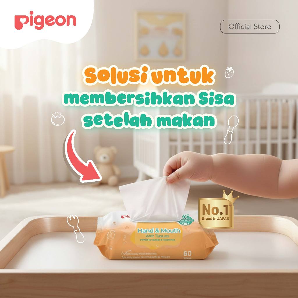 Pigeon Hand & Mouth Wet Tisu Basah Bayi Food Grade Formula 60 Lembar Foto 2