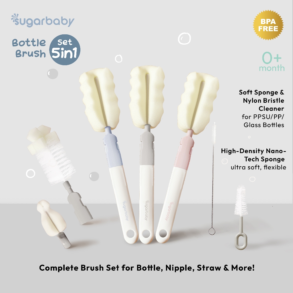 Sugarbaby Bottle Brush Set 5in1 Sikat Botol Susu Bayi Multifungsi dengan Pegangan Lepas Pasang