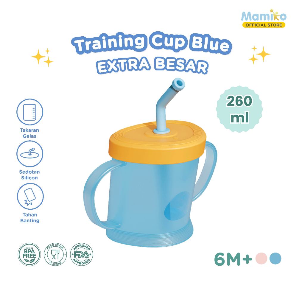 Gelas Training Sedotan Anak Mamiko 260ml Anti Tumpah Desain Miring 15 Derajat Foto 6