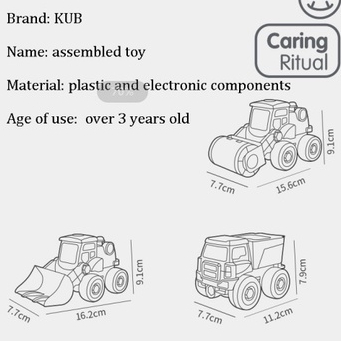 KUB Assembled Dinosaur Engineering Vehicle Mainan Rakitan Anak Kuning Bersuara Foto 4