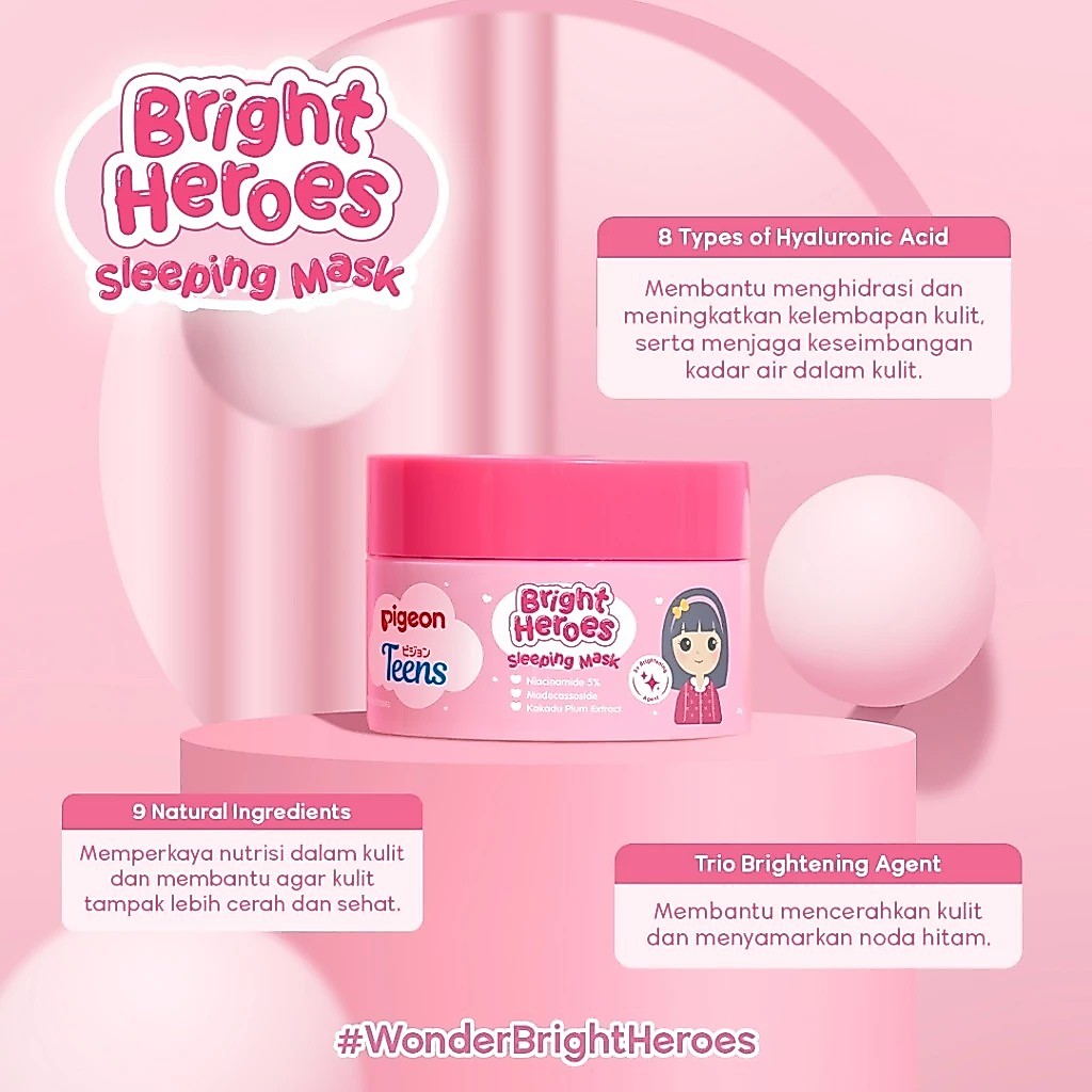 Pigeon Teens Bright Heroes Sleeping Mask 30ml Skincare Remaja Niacinamide 5% Foto 4