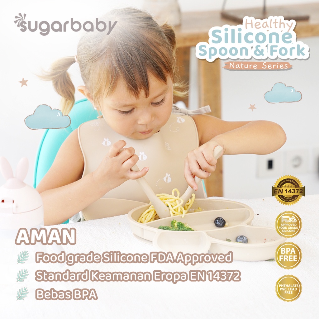 Sendok Garpu Bayi Sugarbaby Healthy Silicone Nature Series Food Grade FDA Foto 3