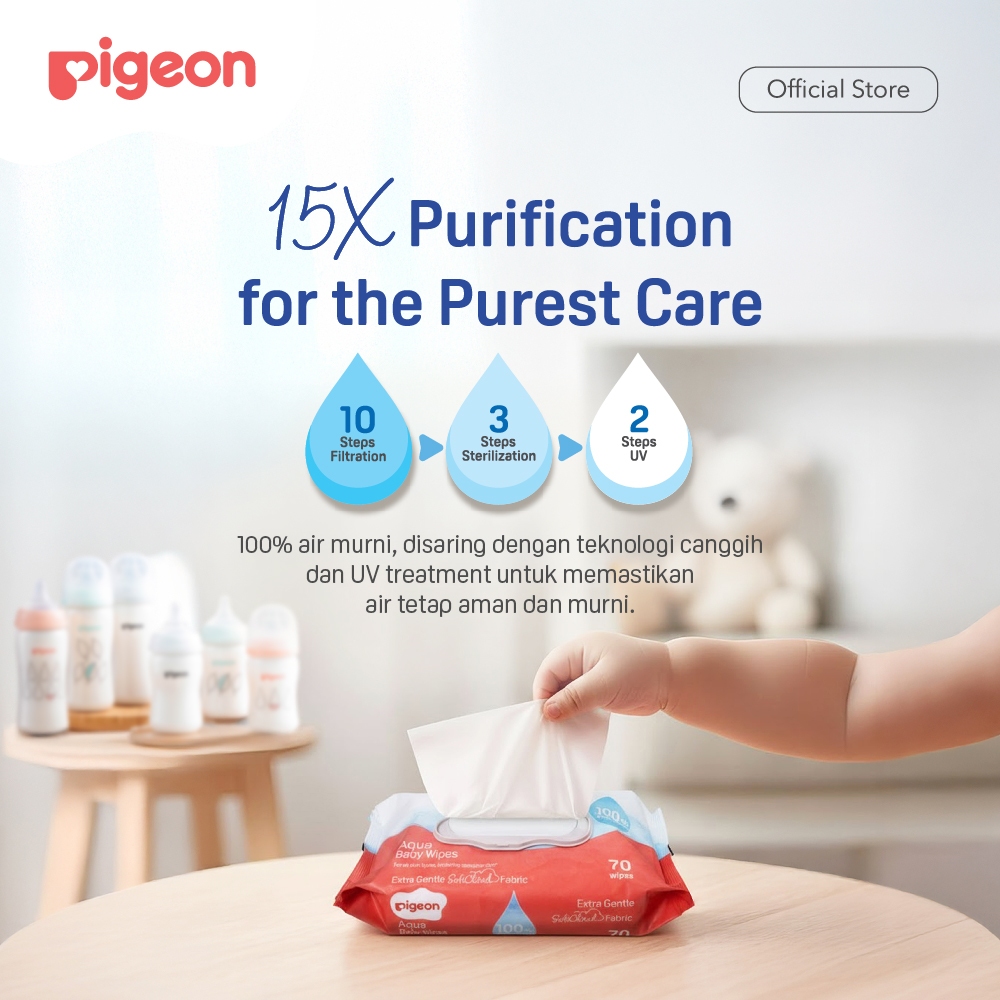 Pigeon Baby Wipes Pure Water Tisu Basah Bayi Lembut Fragrance Free 1 Pack Foto 2