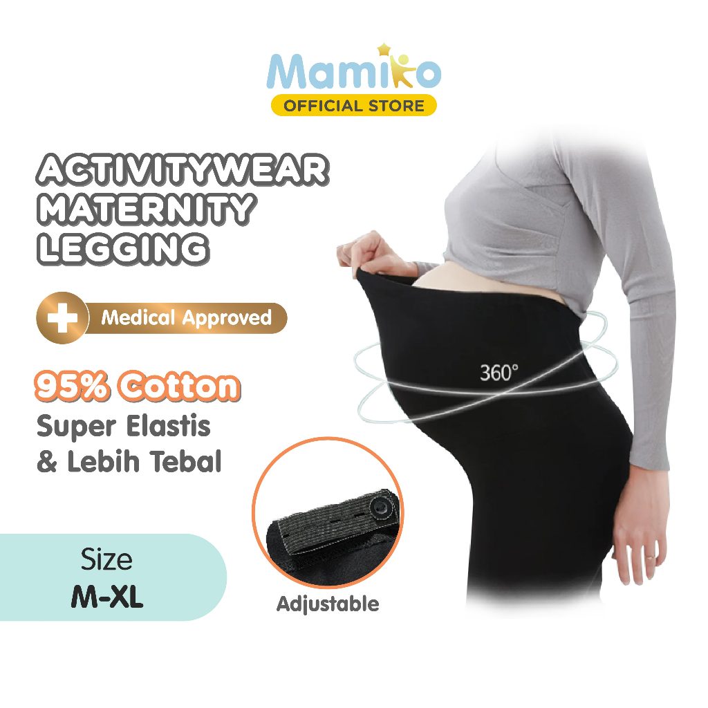 Legging Hamil Mamiko Activewear Maternity 3/4 Panjang Bahan Polyamide Spandex