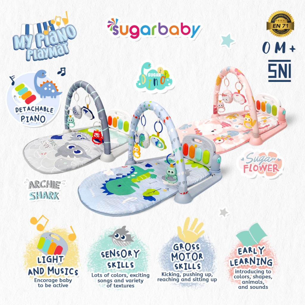 SUGAR BABY My Piano Playmat Baby Gym 4 Tahap Main Musik Lampu Mainan Gantung Foto 2