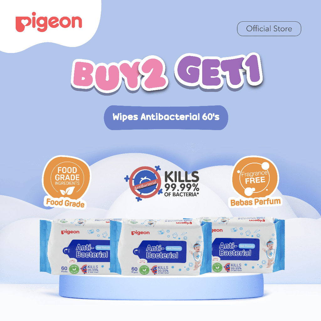 Tisu Basah Antibakteri Pigeon Baby Wipes 60's Serat Bergelombang Food Grade