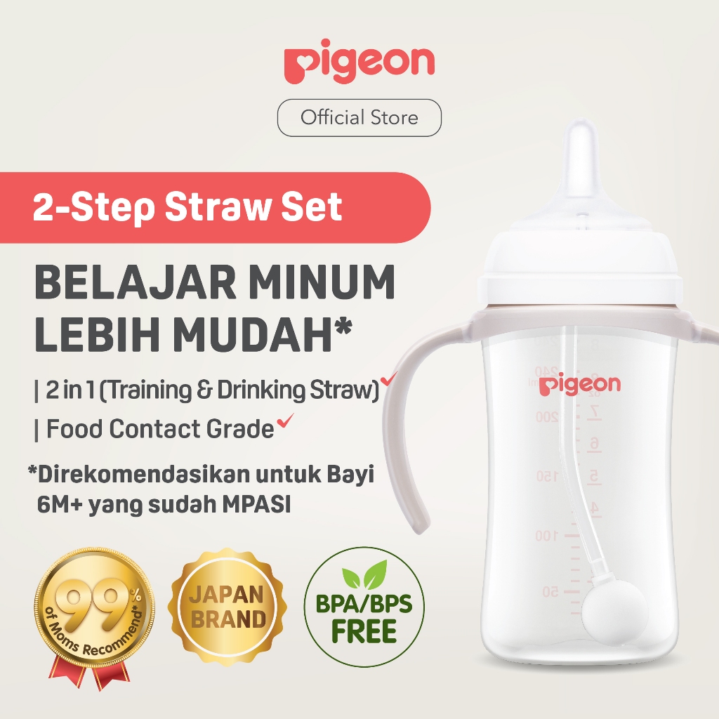 PIGEON Botol SofTouch 2-Step Straw Set 240ml Wide Neck Bebas BPA Anti Kolik