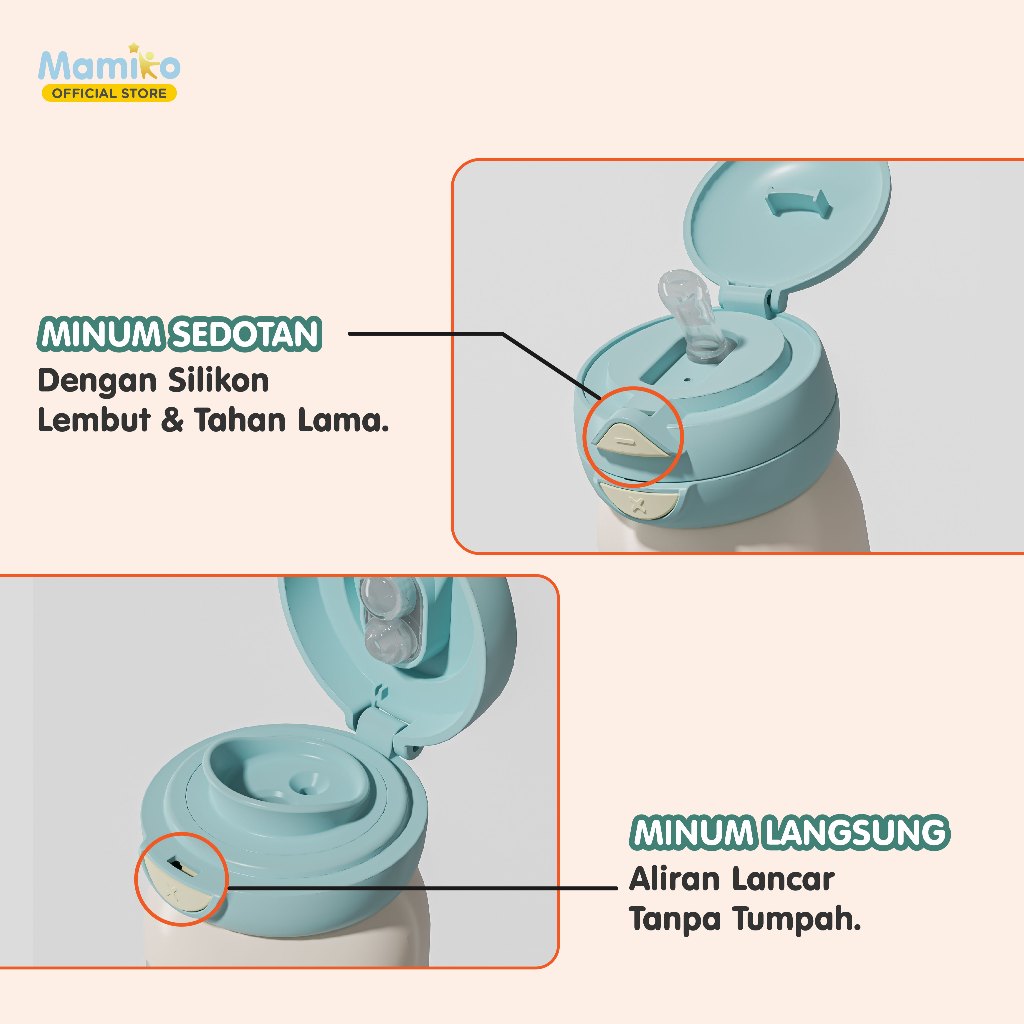 Botol Termos Mamiko Stainless Steel 316 550ml 2-in-1 Vakum Insulasi Sedotan & Teguk Foto 4