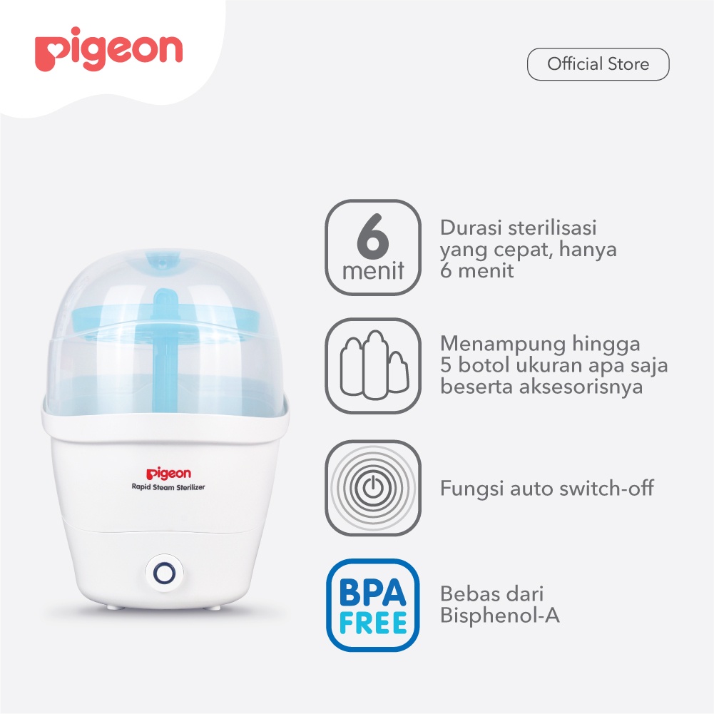 PIGEON Rapid Steam Sterilizer Alat Steril Botol Susu Bayi 5 Botol Auto Switch Off Foto 3