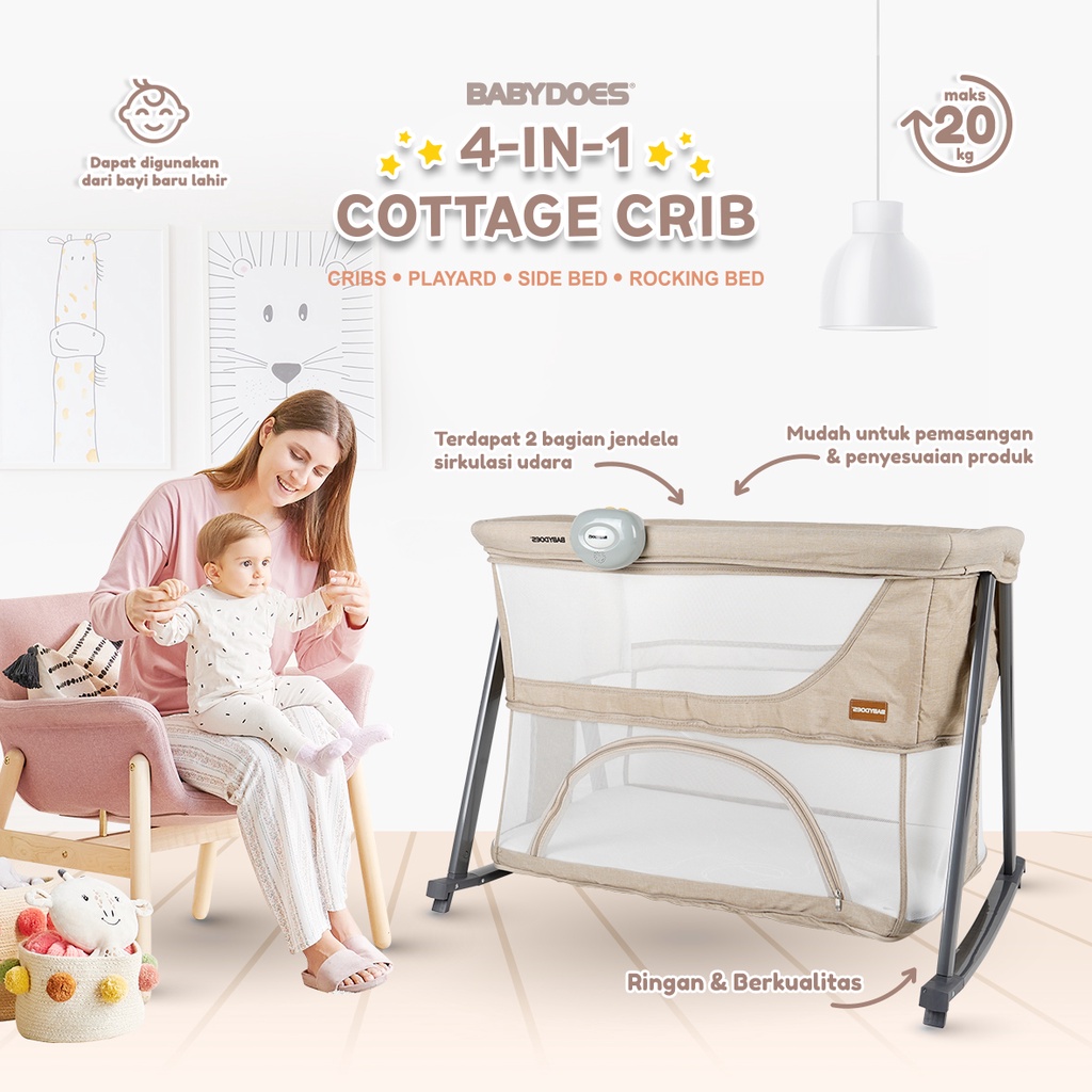 Baby Box Babydoes 4-in-1 Cottage Crib Tempat Tidur Bayi Portable dengan Music Box Foto 5