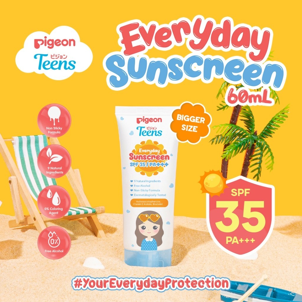 Pigeon Teens Everyday Sunscreen SPF 35 PA+++ 60ml Sunblock Wajah Non Sticky
