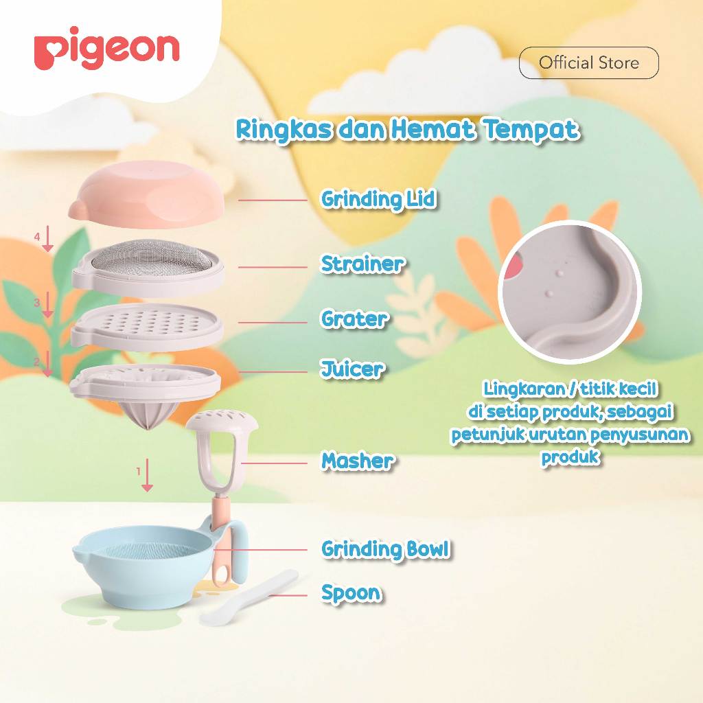 PIGEON Home Baby Food Maker 6 in 1 Multifungsi Alat MPASI Manual Anti Slip Foto 5
