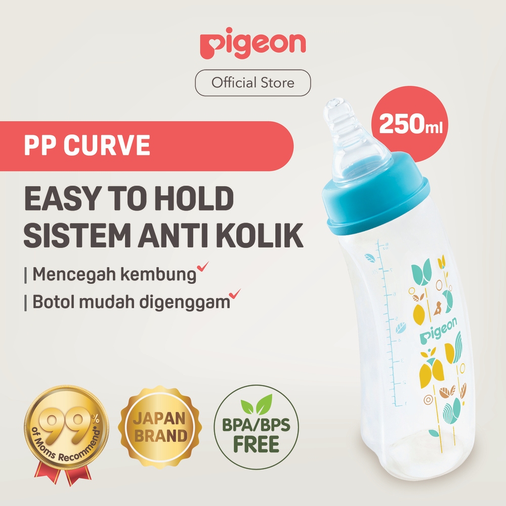 PIGEON Botol Susu PP Curve 250ml Anti Kolik dengan Dot Peristaltic Slim Neck Size