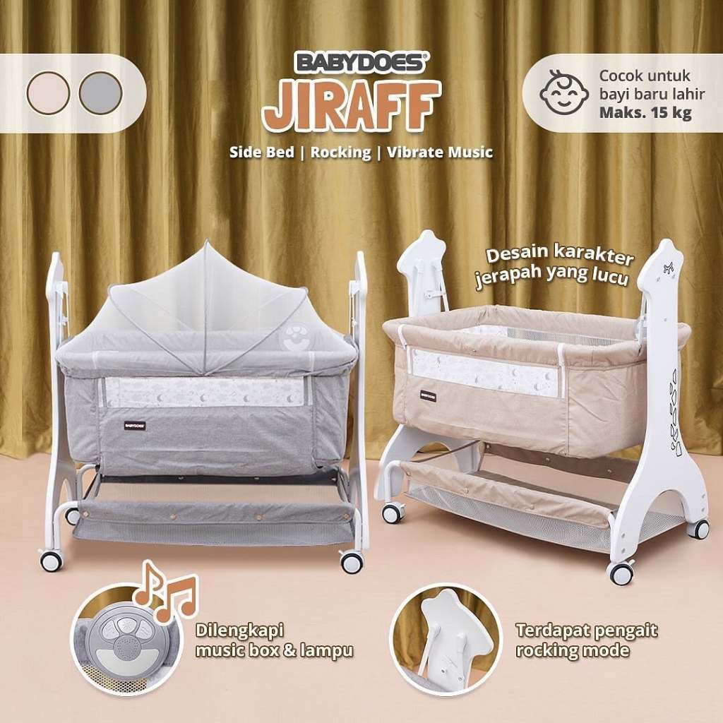 Baby Box Babydoes Jiraff Side Bed & Rocking Mode dengan Mosquito Net Music Box Foto 2