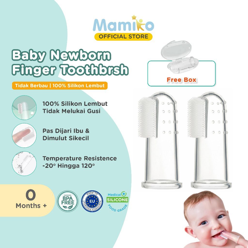 Kub Mamiko Sikat Gigi Jari Silikon Bayi 2pcs Set BPA Free untuk Usia 0-12 Foto 6