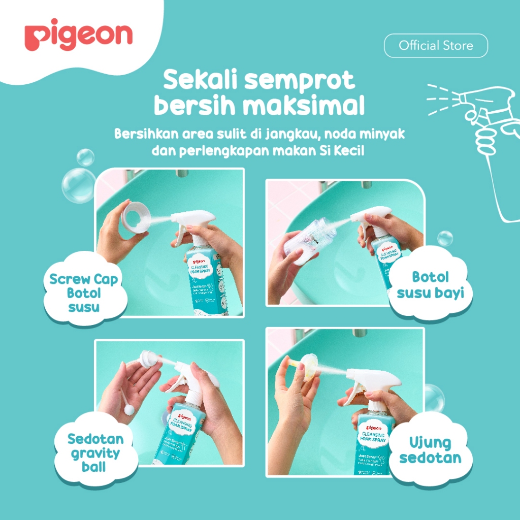 PIGEON Cleansing Foam Spray 280ML Pembersih Botol Susu & Perlengkapan Bayi Foto 3