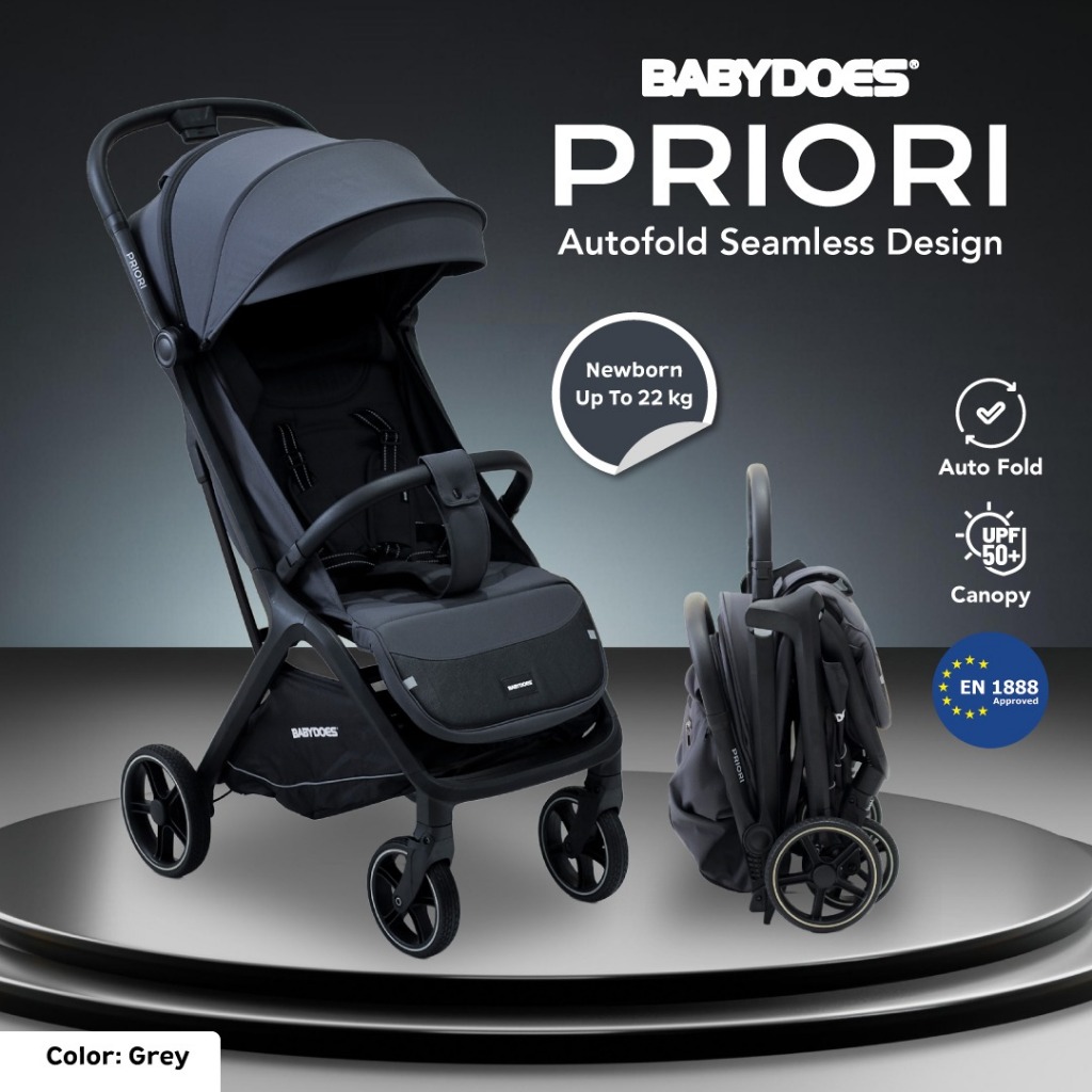 Stroller Bayi Babydoes Priori Auto-Fold Compact Travel Ringan 8kg Newborn - 22kg Foto 6