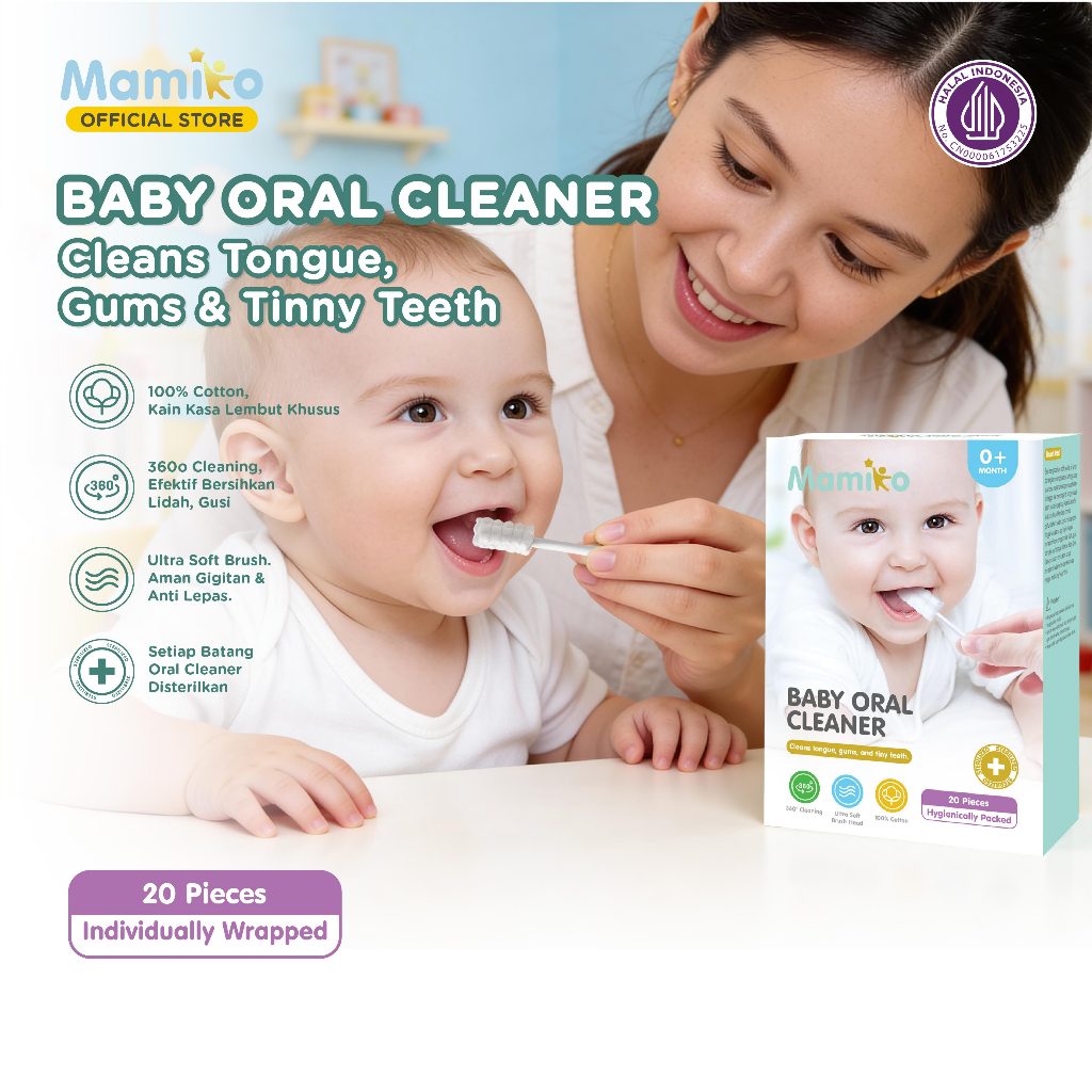 Mamiko Baby Oral Cleaner Kain Kasa 100% Cotton Steril Kemasan Individual 30 PCS