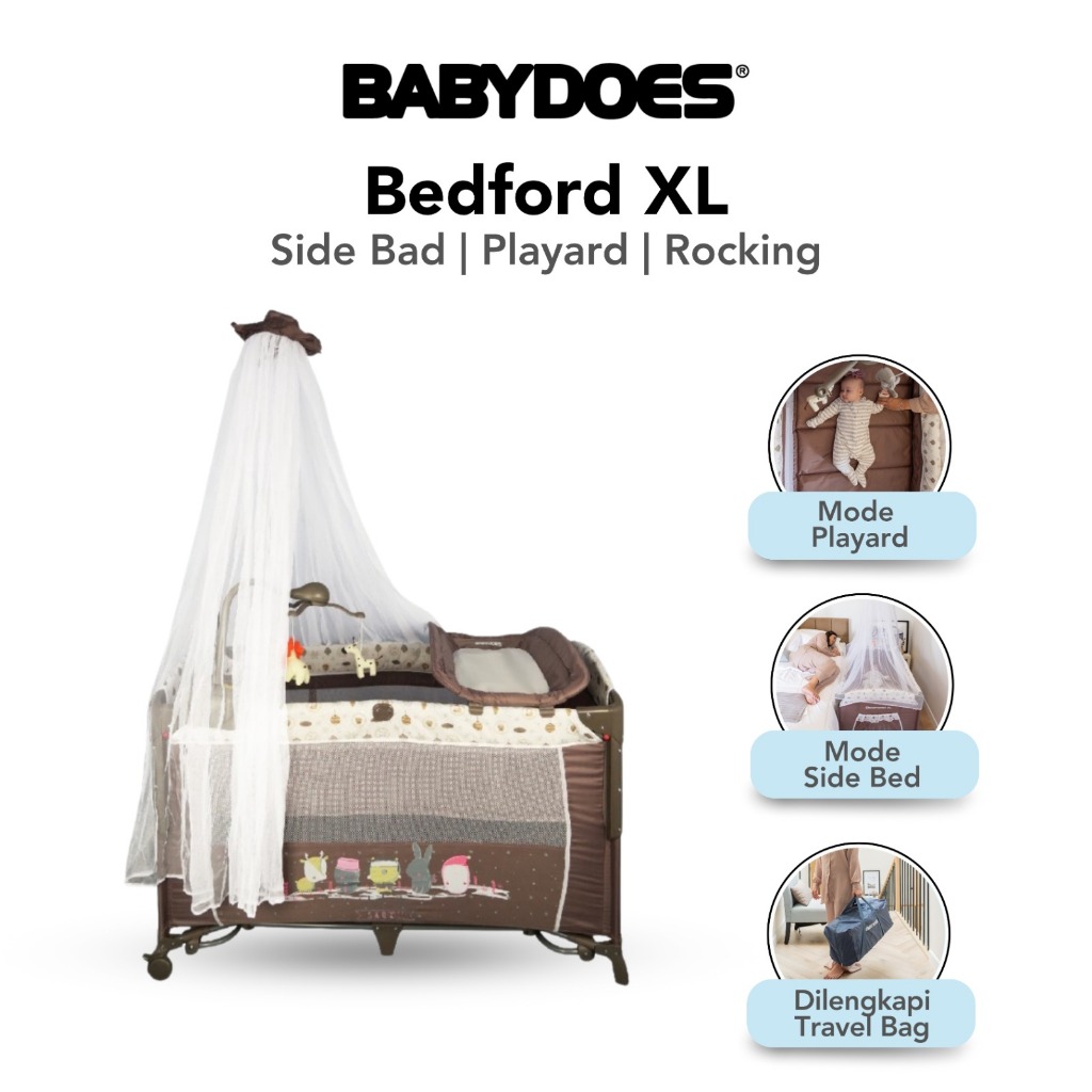 Babydoes Bedford XL Baby Box Portable Multifungsi Side Bed Roda Kelambu