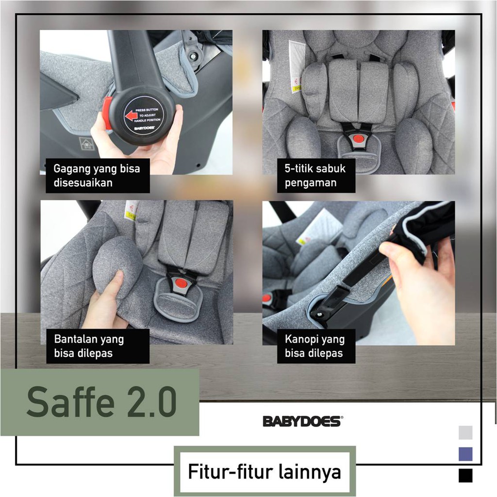Babydoes Saffe 2.0 Infant Carrier Kursi Gendong Bayi Newborn 0-13kg Foto 3
