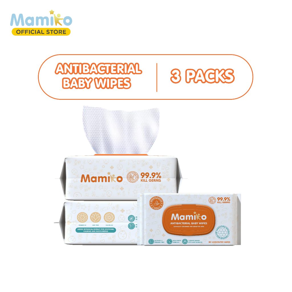 Mamiko Antibacterial Baby Wipes 80 Lembar Tisu Basah Anti Bakteri untuk Kulit Sensitif Foto 5