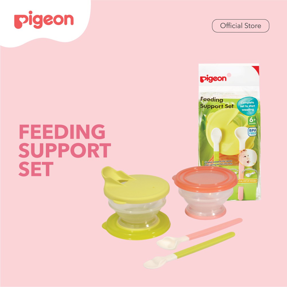 PIGEON Feeding Support Set 2 Wadah Makanan 2 Sendok BPA Free Perlengkapan MPASI