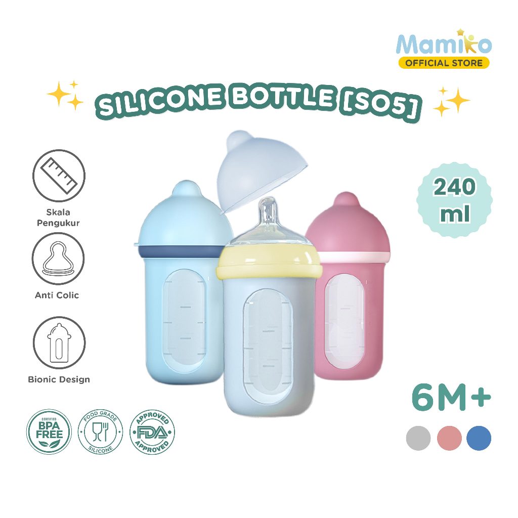 Mamiko Botol Susu Silikon KUB Cool 240 ML BPA Free dengan Sedotan