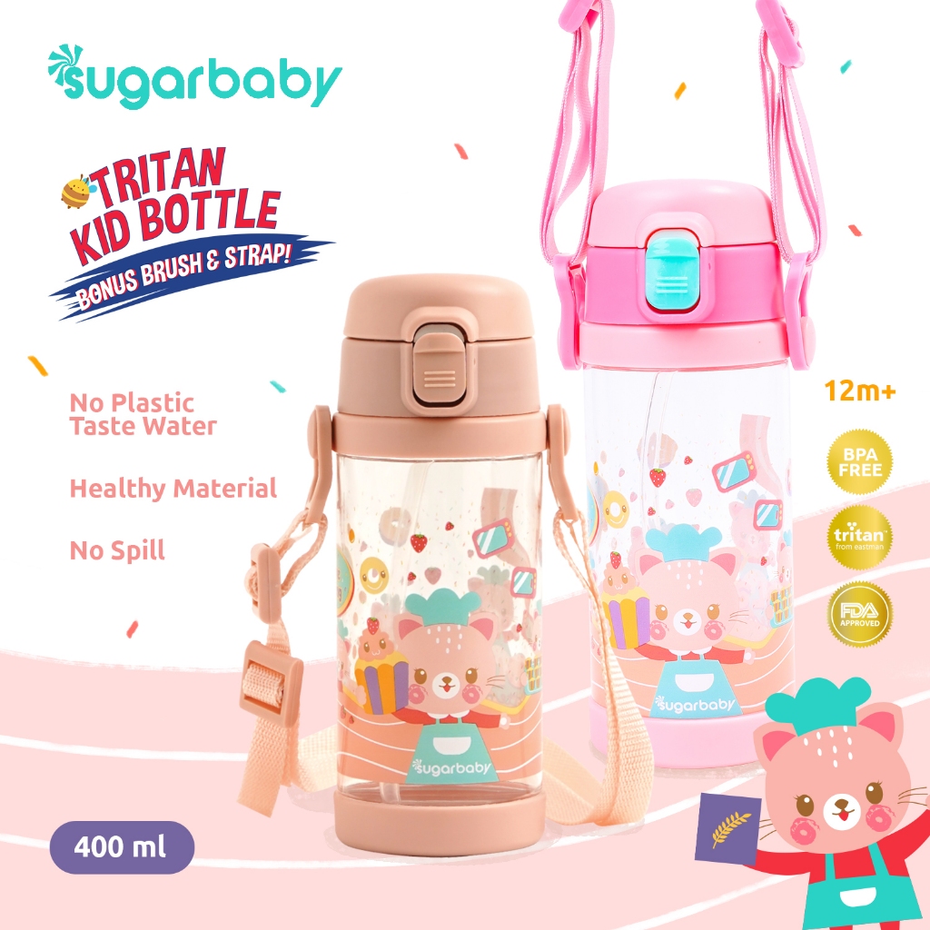 Botol Minum Anak Sugar Baby TRITAN 400 ml Anti Bocor dengan Sedotan Silicone Foto 2