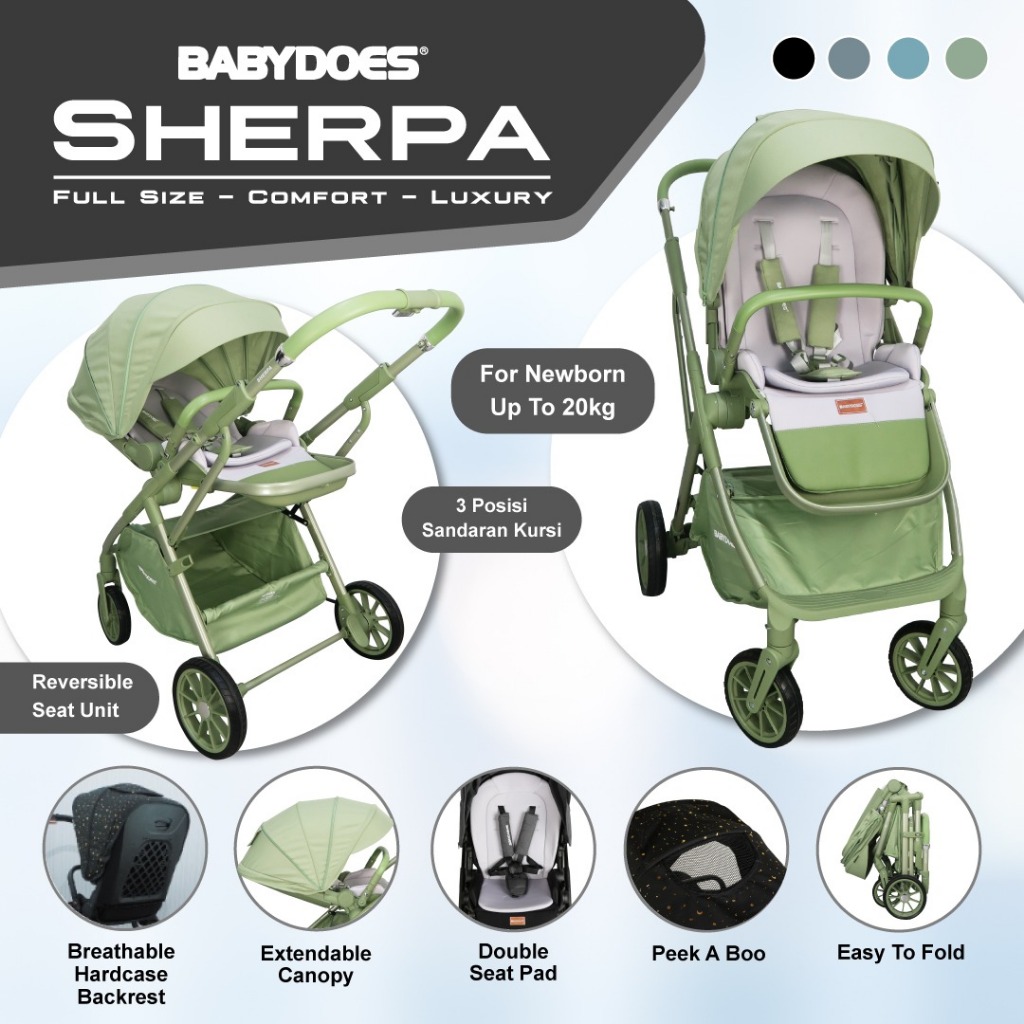 Babydoes Sherpa Stroller Reversible Seat 2 Arah Newborn to 20kg Extendable Canopy Foto 8