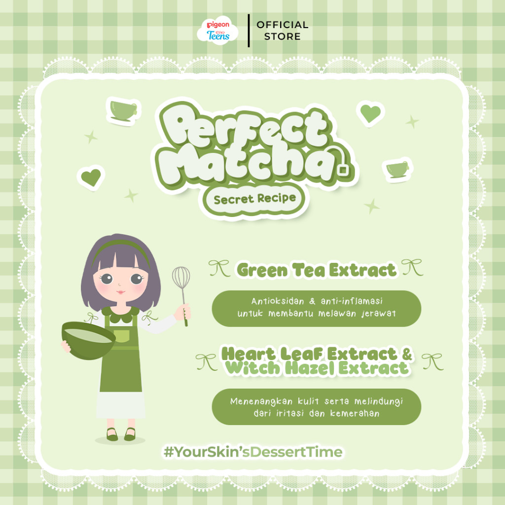Pigeon Teens Perfect Matcha Clay Mask 60gr Skincare Remaja Anti Jerawat & Kontrol Minyak Foto 2