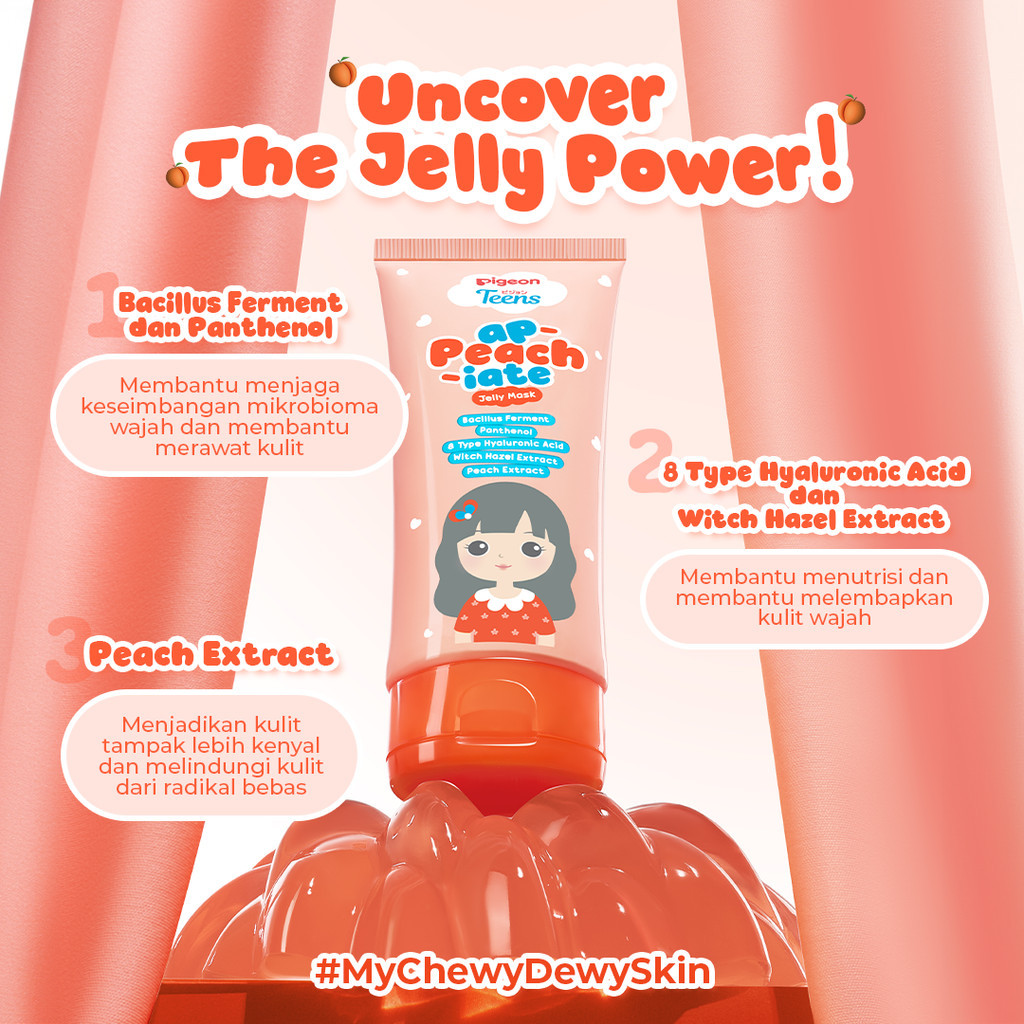 Pigeon Teens A-Peach-iate Jelly Mask 60ml Skincare Remaja Bacillus Ferment Panthenol Foto 3