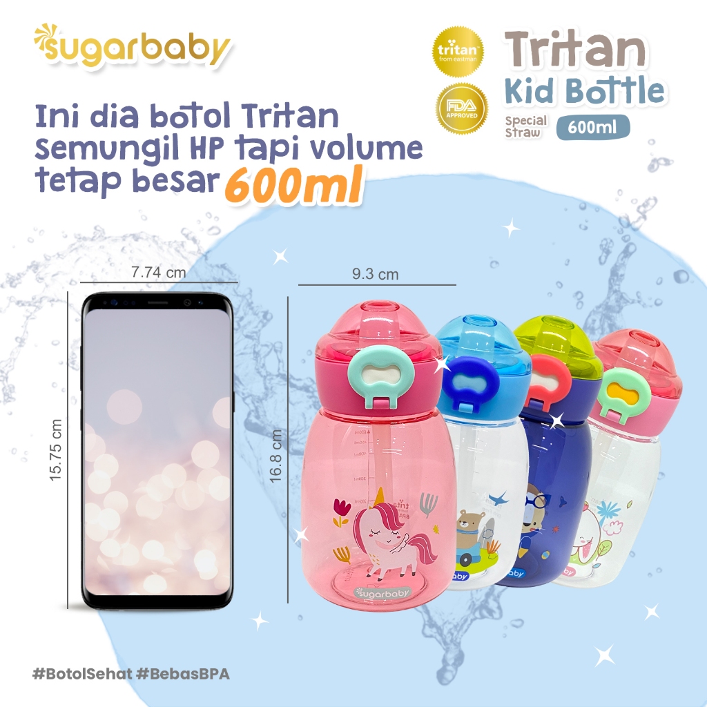 Botol Minum Anak Sugarbaby Tritan Kids ST 600ml Special Straw BPA Free Anti Bocor Foto 4