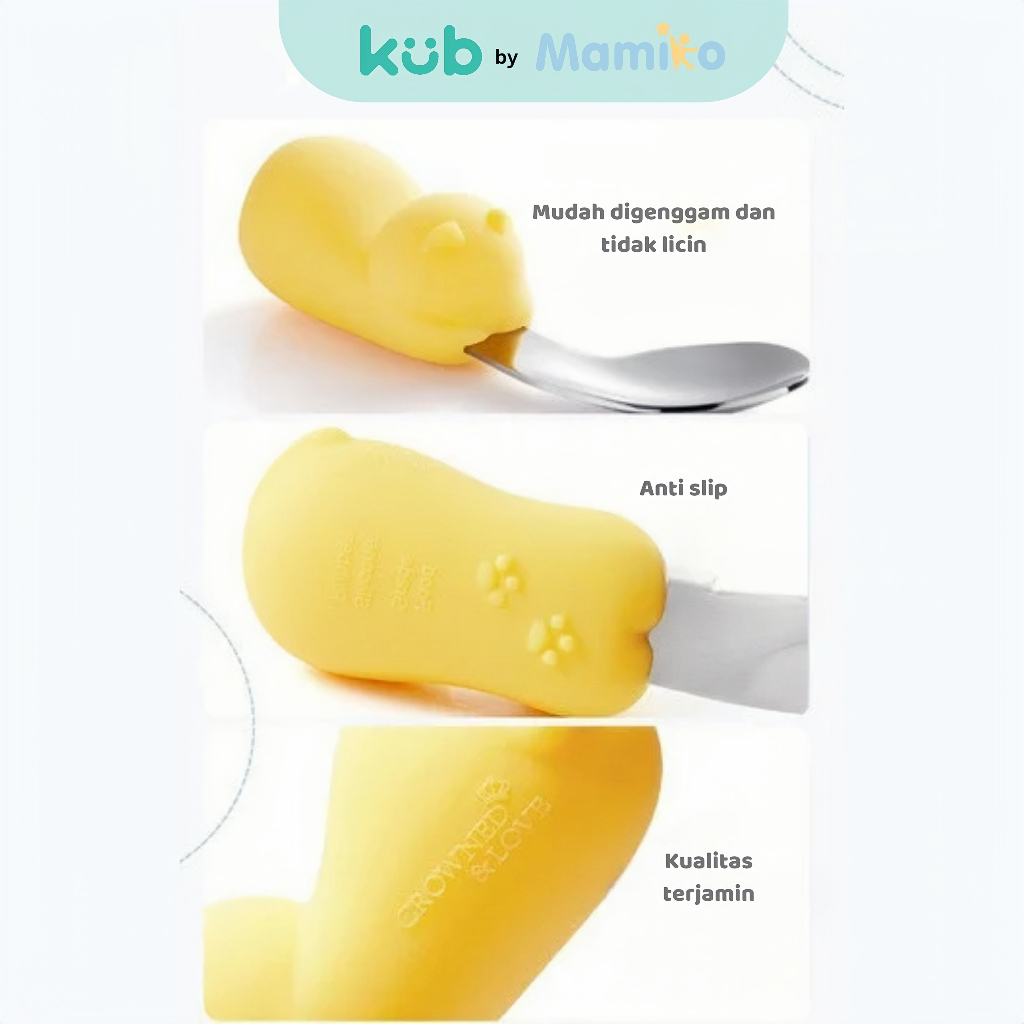 KUB x CL Stainless Steel Spork Set Sendok Garpu Bayi MPASI Lengkung 45 Derajat Foto 3